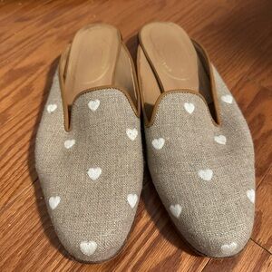Stubbs & Wootton Tan Heart-Print Slip-On Mules